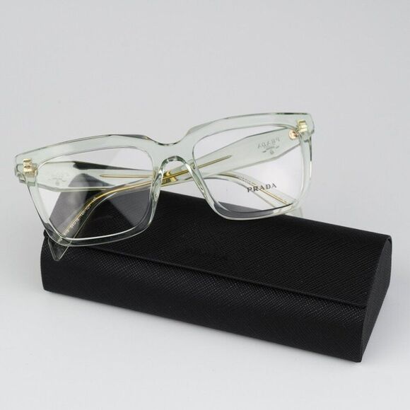 NEW Prada PRA19V 14R1O1 Transparent Mint Square Women Eyeglasses - Picture 2 of 12